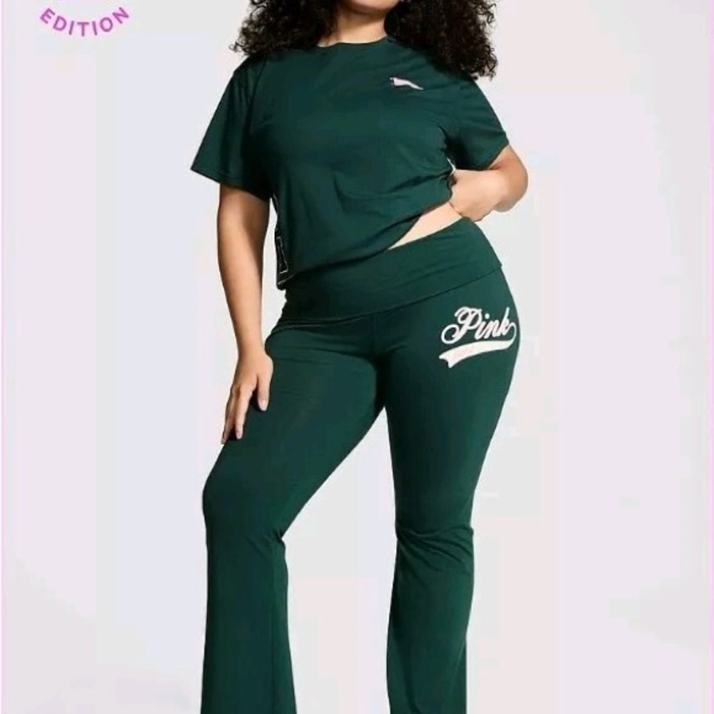 PINK Green Varsity Jacket and Matching Flare Leggings Limited Edition